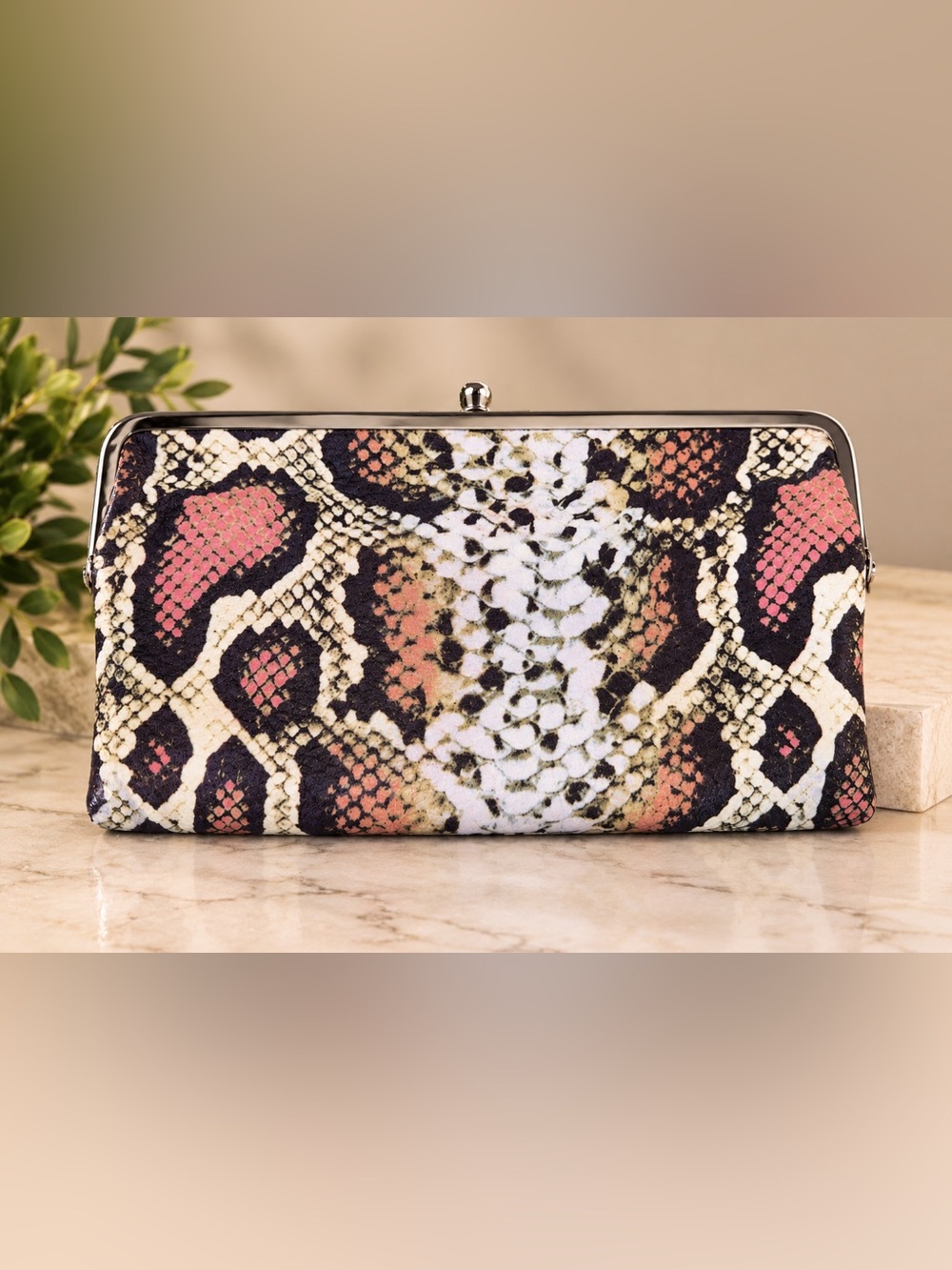 💗 HOBO Multicolor Snakeskin Print Double Frame Clutch Wallet